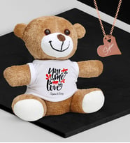 BK Gift Kişiye Özel Sevgililer Temalı Peluş Ayıcık ve Rose Kalp Kolye Set - 79