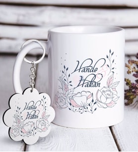 BK Gift Kişiye Özel Sevgililer Günü Beyaz Kupa ve Anahtarlık Hediye Seti-125 (Model 1)