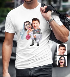 BK Gift Kişiye Özel Evleniyoruz Karikatür Beyaz Erkek Tişört  7