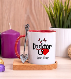 Doktor Ahşap Altlıklı Kırmızı Kupa Bardak