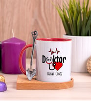 Doktor Ahşap Altlıklı Kırmızı Kupa Bardak