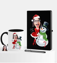 BK Gift Kişiye Özel Yılbaşı Temalı Bayan Karikatürlü Siyah Defter Kalem Kupa Seti - 3