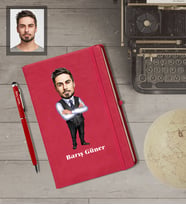 Kişiye Özel İş Adamı Karikatürlü  Kırmızı Defter Kalem Hediye Seti Bay-22