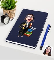 BK Gift Kişiye Özel Bayan Avukat Karikatürlü Lacivert Defter Kalem Seti - 2