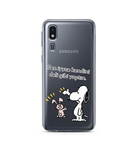 Snoopy Tasarımlı Süper Şeffaf Silikon Telefon Kılıfı Samsung A2 Core