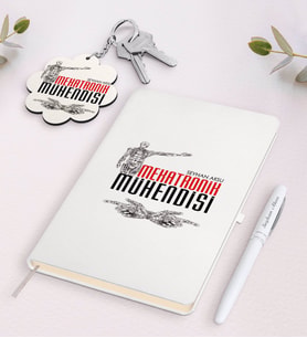 BK Gift Kişiye Özel Mekatronik Mühendisi Beyaz Defter Kalem Ve Anahtarlık Hediye Seti (Model 1)