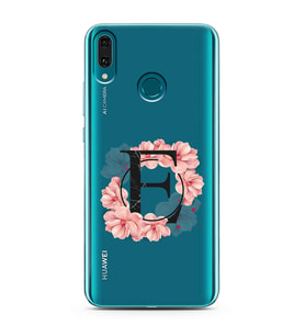 Pembe Çiçekli Harf Tasarım Süper Şeffaf Silikon Telefon Kılıfı Huawei Y9 (2019) 