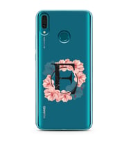 Pembe Çiçekli Harf Tasarım Süper Şeffaf Silikon Telefon Kılıfı Huawei Y9 (2019) 