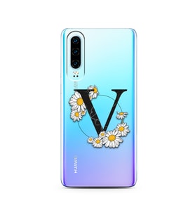 Papatya Harf Tasarım Süper Şeffaf Silikon Telefon Kılıfı Huawei P30   V-Harfi