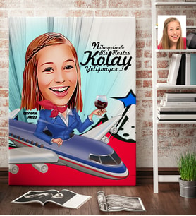 BK Gift Kişiye Özel Hostes Karikatür Kanvas Tablo 70x100cm 1