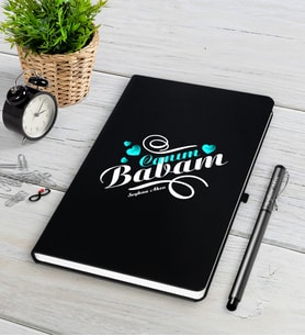 BK Gift Kişiye Özel Canım Babam Siyah Defter Kalem Seti-7