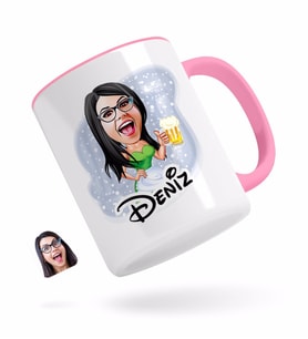 BK Gift Kişiye Özel Kadın Karikatürlü Pembe Kupa Bardak-30