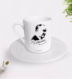 BK Gift Kişiye Özel Atatürk Temalı Türk Kahvesi Fincanı-26 (Beyaz)