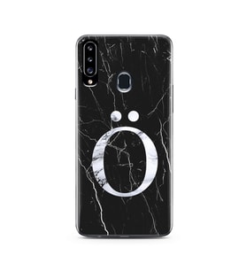 Samsung A20s Siyah Mermer Harf Tasarımlı Telefon Kılıfı Ö-Harfi 
