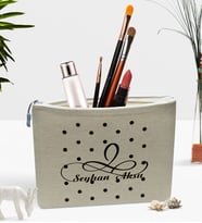 BK Gift Kişiye Özel İsimli Keten Makyaj Çantası - 4 (Bej)