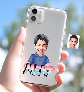 BK Gift Kişiye Özel Erkek İsimli Karikatürlü iPhone 11 İnce Şeffaf Silikon Telefon Kapağı-1 (Beyaz)