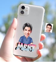 BK Gift Kişiye Özel Erkek İsimli Karikatürlü iPhone 11 İnce Şeffaf Silikon Telefon Kapağı-1 (Beyaz)