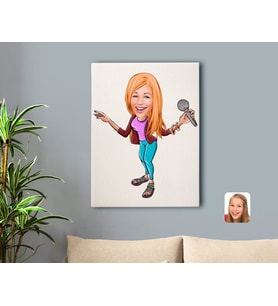 BK Gift Kişiye Özel Şarkı Söyleyen Kız Karikatürlü Kanvas Tablo 50x70cm-1