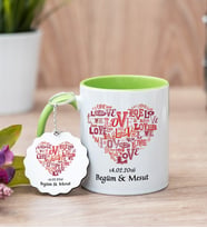 Love Tasarım Hediyelik Yeşil Kupa Bardak Ve Anahtarlık Set