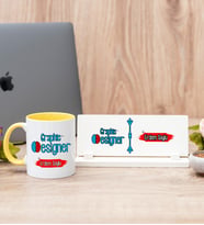 Grafiker Sarı Kupa Bardak Ve Masa İsimliği Hediye Seti