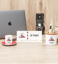 Tıbbi Sekreter Kırmızı Türk Kahvesi Fincanı Kalemlik Ve Masa İsimliği Hediye Seti