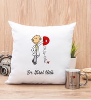 Doktor Karikatürü Yastık ve Silver Kupa Bardak