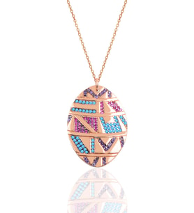 Söğütlü Silver Gümüş rose oval kilim kolye