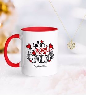 BK Gift Kişiye Özel Yılın En Güzel Sevgilisi Kırmızı Kupa ve Kar Tanesi Kolye (Model 1)