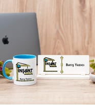 İnşaat Teknikeri Mavi Kupa Bardak Ve Masa İsimliği Hediye Seti