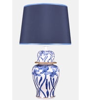 qdec Bleu Blanc Şah Vazo Abajur Çiçekli Yaldız Mavi