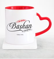 BK Gift Kişiye Özel Mesleki Başkan Kırmızı Kalpli Kupa Bardak  1