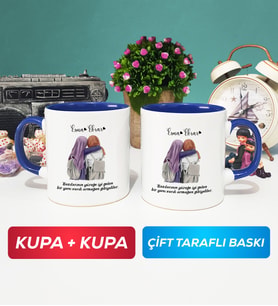İkili Arkadaşa Hediye Yan Yana Kupa Bardak Lacivert