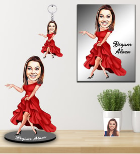 Kişiye Özel Bayan Karikatürlü 3 lü Hediye Seti Model-9