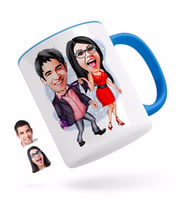 BK Gift Kişiye Özel Sevgililer Karikatürlü Mavi Kupa Bardak-4