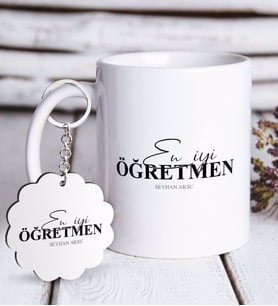 BK Gift Kişiye Özel En İyi Öğretmen Beyaz Kupa ve Anahtarlık Hediye Seti-16 (Model 1)