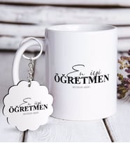 BK Gift Kişiye Özel En İyi Öğretmen Beyaz Kupa ve Anahtarlık Hediye Seti-16 (Model 1)