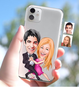 BK Gift Kişiye Özel Sevgililer Karikatürlü iPhone 11 İnce Şeffaf Silikon Telefon Kapağı-13 (Beyaz)