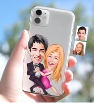 BK Gift Kişiye Özel Sevgililer Karikatürlü iPhone 11 İnce Şeffaf Silikon Telefon Kapağı-13 (Beyaz)