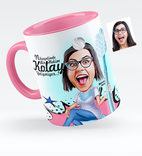 BK Gift Kişiye Özel Bayan Diş Hekimi Karikatürlü Pembe Kupa Bardak  3