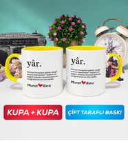 İkili Yâr Sevgililer Günü Hediyesi Kupa Bardak Sarı