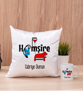 Hemşire Kare Yastık ve Beyaz Kupa Bardak