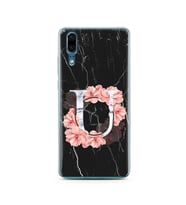 Mermer Çiçekli Harf Tasarım Süper Şeffaf Silikon Telefon Kılıfı Huawei P20  U-Ha