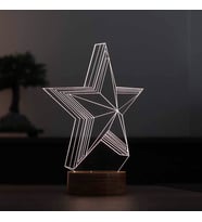 Yıldız Figürlü Dekoratif Hediye Led Masa Lambası 7 Işık Rengi Ahşap Taban