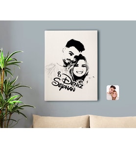BK Gift Kişiye Özel İsimli Sevgililer Silüet Kanvas Tablo 30x50cm-1B