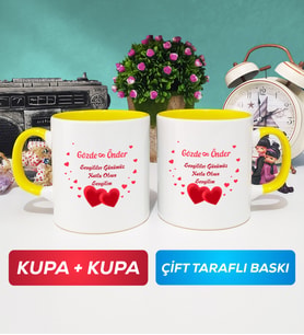 İkili Sevgiliye Sevgililer Günü Hediyesi 6 Kupa Bardak Sarı