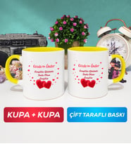 İkili Sevgiliye Sevgililer Günü Hediyesi 6 Kupa Bardak Sarı