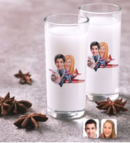 BK Gift Kişiye Özel Renkli Baskılı Sevgililer Karikatürlü İkili Rakı Bardağı Seti-11 (Beyaz)