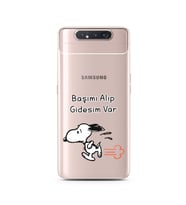 Snoopy Tasarımlı Süper Şeffaf Silikon Telefon Kılıfı Samsung A80