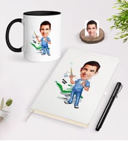BK Gift Kişiye Özel Bay Diş Hekimi Karikatürlü Beyaz Defter Kalem Siyah Kupa Seti - 4 (Model 1)