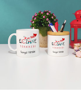 Mesajlı Eczane Teknikeri Kupa Bardak ve Kalemlik Hediye Seti